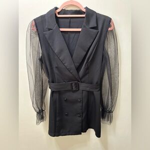 Black Blazer Dress with Sheer Sleeves